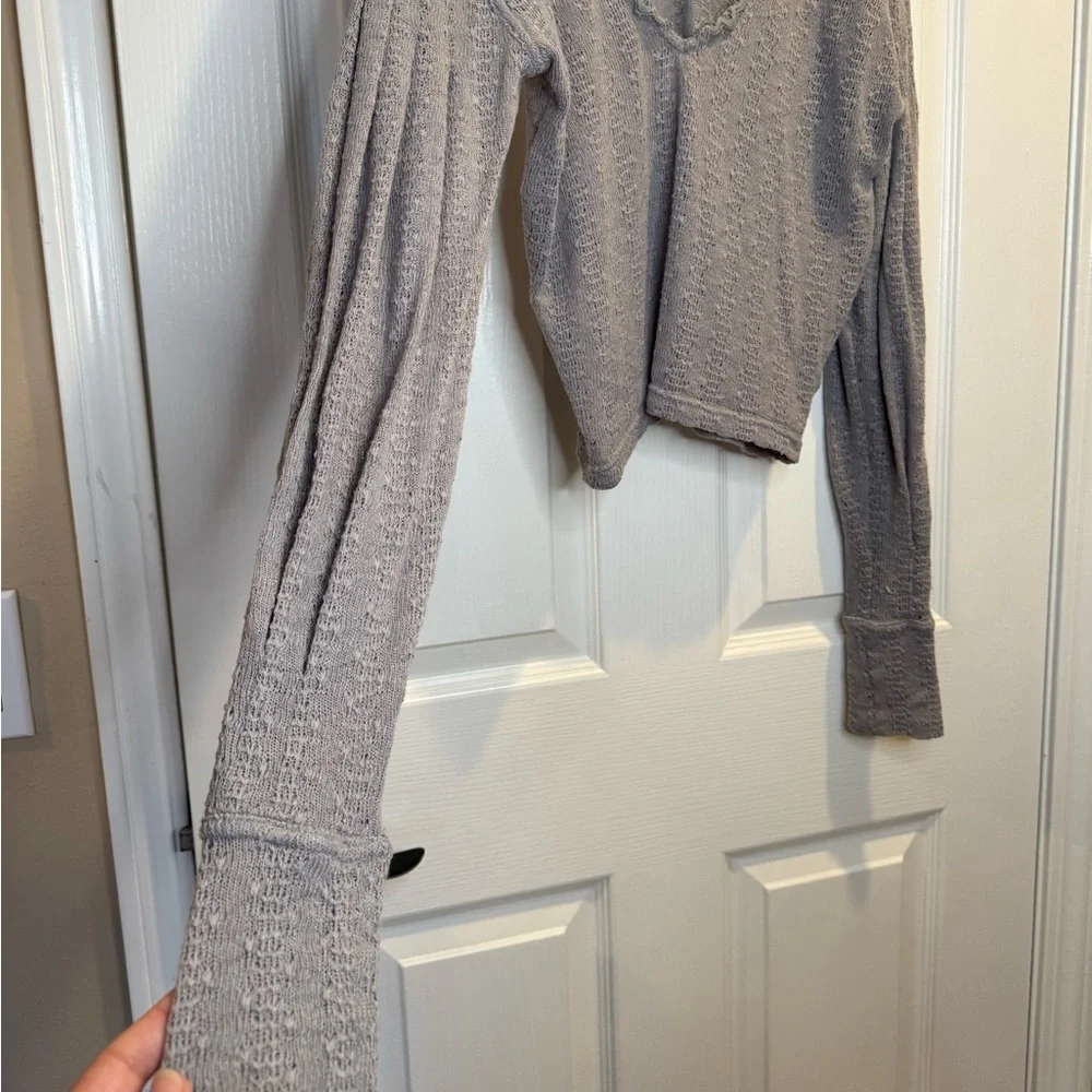 Free People Grey Dream Girl Long Sleeve Knit Top Size XS